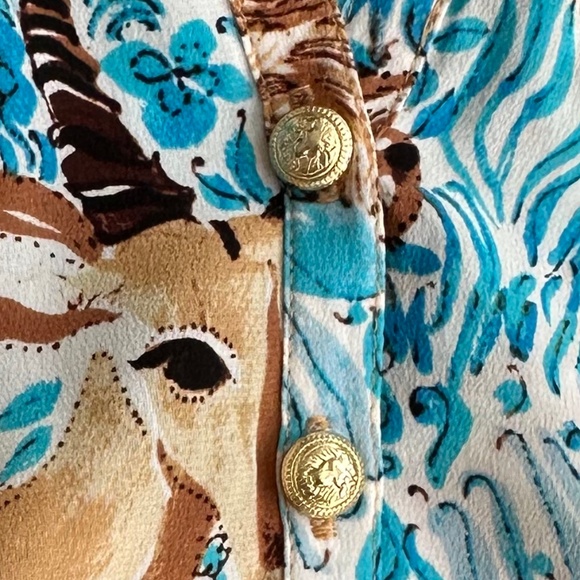 Lilly Pulitzer Elsa 100% Silk Blouse Lilly's Zoo Print M Smocked Timeless NWOT - Picture 6 of 16